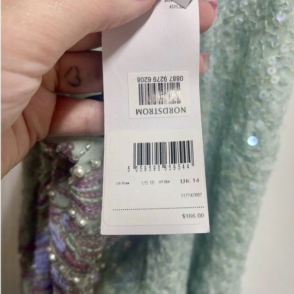 ASOS Design Blue Green Butterfly Pearl Sequin Beaded Halter Mini Dress Size 10 - Picture 9 of 9